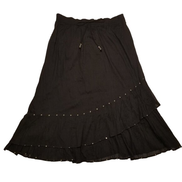 NWT 100% Cotton Black Maxi Skirt Studded Ruffle Tiered Long Addition Elle XLarge - Picture 1 of 15